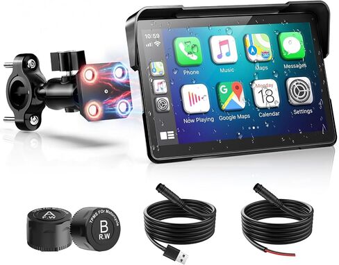 2026 YZW GPS Carplay 5 inch for Motorcycle with TPMS, Wireless CarPlay & Android Auto, GPS Nevigation, Supports Bluetooth, Siri, Google Assistant, Vioce Control, USB, IP69K HD Waterproof Touchscreen in Kuwait
