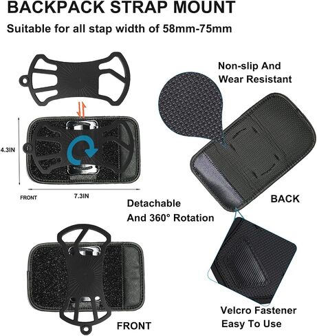 FORZEN Backpack Strap Cellphone Holder Fit Most Smartphone,Shoulder Strap Phone Holder for Hiking/Climbing/Camping, Detachable Silicone Case Wraps and Coiled Lanyard Free Your Hands in Kuwait