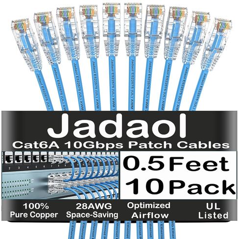 Jadaol [UL Listed Cat6A Patch Cables 1FT (24Pack) 10Gbps 550MHz Black in Saudi Arabia