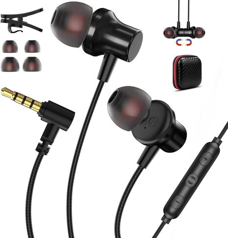 Jelanry Wired Earbuds 3.5mm Headphones with Mic Elbow Magnetic in-Ear Audio in Kuwait