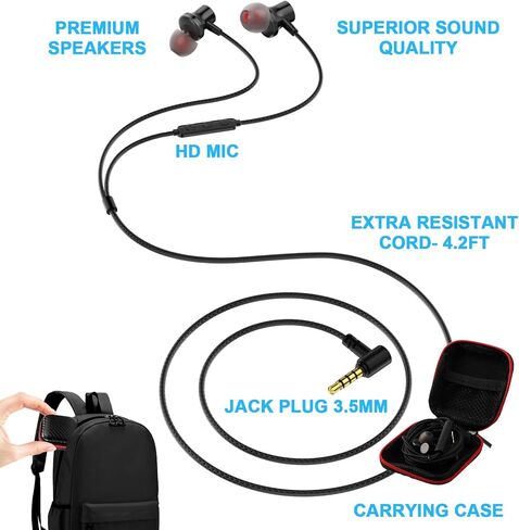 Jelanry Wired Earbuds 3.5mm Headphones with Mic Elbow Magnetic in-Ear Audio in Kuwait