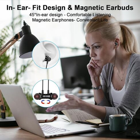 Jelanry Wired Earbuds 3.5mm Headphones with Mic Elbow Magnetic in-Ear Audio in Kuwait