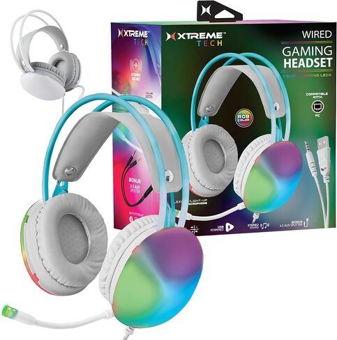 XTREME Wired Rainbow Multicolor Gaming Headset w/Microphone: Stereo Surround, Bluetooth, 50mm headsets Compatible with PS5 Mac Xbox One PC PlayStation 5 Head Set in Kuwait