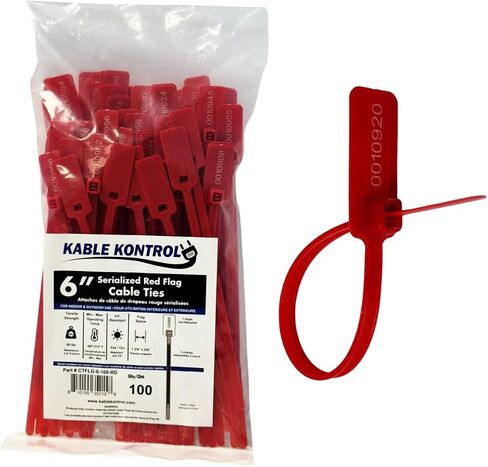 Kable Kontrol Serialized Flag Numbered Zip Ties, 6 Inch 100 Pcs – Red in Kuwait
