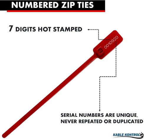 Kable Kontrol Serialized Flag Numbered Zip Ties, 6 Inch 100 Pcs – Red in Kuwait