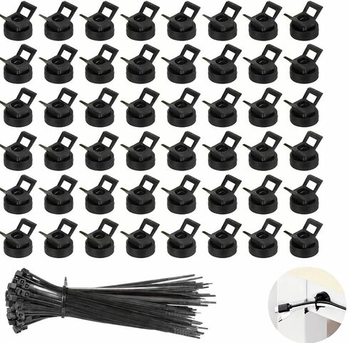 Magnetic Zip Tie Mounts 22mm, 50 Pack Cable Tie Mount Bases with 200 Zip Ties, Heavy Duty Cable Clips for Wire Management, Magnet Cord Holder Organizer for Desk, PC, Home Office in Saudi Arabia