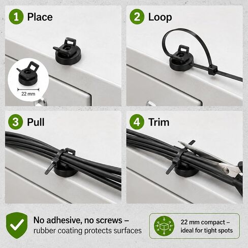 Magnetic Zip Tie Mounts 22mm, 50 Pack Cable Tie Mount Bases with 200 Zip Ties, Heavy Duty Cable Clips for Wire Management, Magnet Cord Holder Organizer for Desk, PC, Home Office in Saudi Arabia