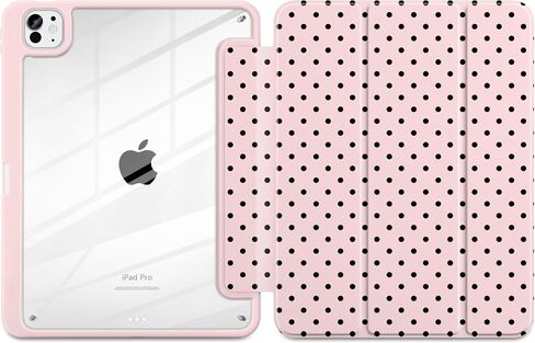 Case for iPad Pro 13 Inch (M5 2025 M4 2024) – [Built-in Pencil Holder], Shockproof & Stylish, Clear Hard Back + Soft TPU Edge, Magnetic Trifold Stand, Auto Wake/Sleep, Pink Polka dot in Kuwait