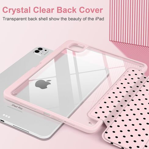Case for iPad Pro 13 Inch (M5 2025 M4 2024) – [Built-in Pencil Holder], Shockproof & Stylish, Clear Hard Back + Soft TPU Edge, Magnetic Trifold Stand, Auto Wake/Sleep, Pink Polka dot in Kuwait
