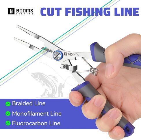 Booms Fishing Pliers Stainless Steel: 6.5" Split Ring Pliers - Braided Line Cutter & Scissors with Lanyard - Fish Hook Remover Tool for Saltwater and Freshwater - Fishing Tools for Angler, XW13 in Kuwait