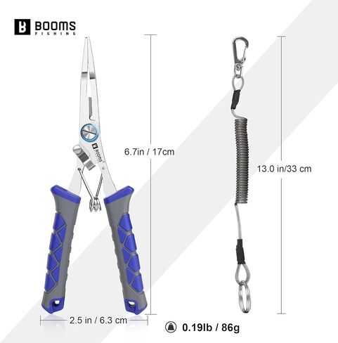 Booms Fishing Pliers Stainless Steel: 6.5" Split Ring Pliers - Braided Line Cutter & Scissors with Lanyard - Fish Hook Remover Tool for Saltwater and Freshwater - Fishing Tools for Angler, XW13 in Kuwait