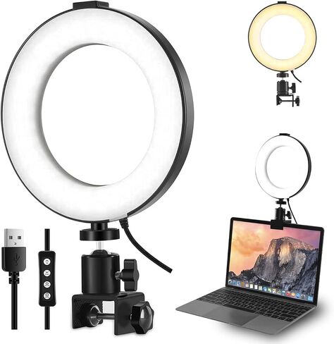 6" LED Ring Light with Clamp Mount Desktop Light for Remote Meeting, YouTube, Selfie, Makeup, Live Streaming,Business Video Call in Kuwait