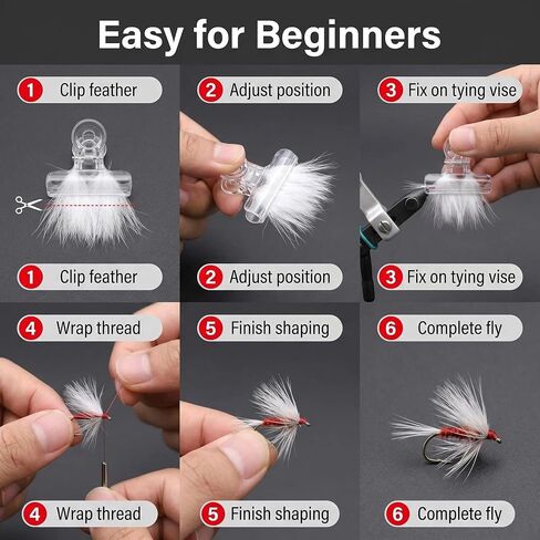 6 Pcs Fly Tying Hackle Clamp Feather Pliers Kit, Portable Fly Tying Tools Feather Fixing Clips for Fishing Lure Making Accessories in Kuwait