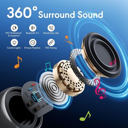 Shower Speaker Bluetooth Waterproof, IP67 Waterproof Portable Wireless Speaker with Metal Body, Bluetooth 5.4, Rich Bass, RGB Lights, Support TF Card/AUX for Bathroom, Travel, Outdoor Gift in Saudi Arabia