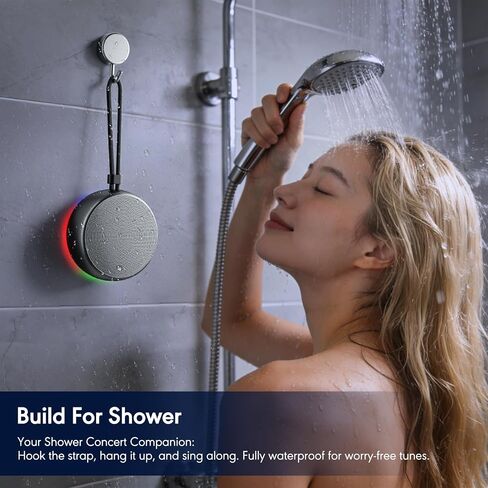 Shower Speaker Bluetooth Waterproof, IP67 Waterproof Portable Wireless Speaker with Metal Body, Bluetooth 5.4, Rich Bass, RGB Lights, Support TF Card/AUX for Bathroom, Travel, Outdoor Gift in Saudi Arabia