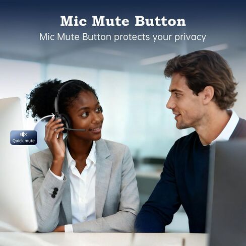 Bluetooth Wireless Headset with Mic for Work, Advanced Noise Reduction Microphone, Clear Calls - Comfortable On-Ear Headphones, Bluetooth 5.3, Applicable to Laptop, PC, Zoom, Office, Phone in Saudi Arabia