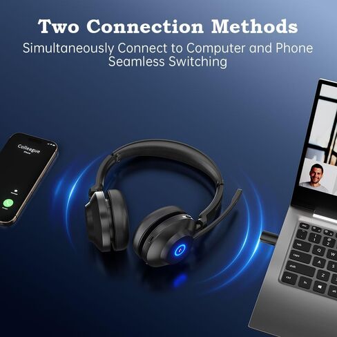 Bluetooth Wireless Headset with Mic for Work, Advanced Noise Reduction Microphone, Clear Calls - Comfortable On-Ear Headphones, Bluetooth 5.3, Applicable to Laptop, PC, Zoom, Office, Phone in Saudi Arabia