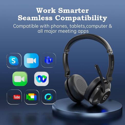 Bluetooth Wireless Headset with Mic for Work, Advanced Noise Reduction Microphone, Clear Calls - Comfortable On-Ear Headphones, Bluetooth 5.3, Applicable to Laptop, PC, Zoom, Office, Phone in Saudi Arabia