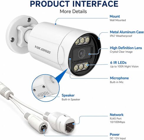 5MP PoE IP Bullet Security Camera Outdoors, 2.8MM 108° Wide Angle in Kuwait