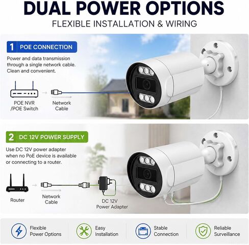 5MP PoE IP Bullet Security Camera Outdoors, 2.8MM 108° Wide Angle in Kuwait