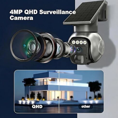 Solar 4G LTE 4MP Security Camera Outdoor,No WiFi 360° PTZ Wireless Camera with Two-Way Talk,Night Vision,Auto Alarm,Built-in SIM Card,7-Day Free Cloud Storage,Waterproof for Ranch,Farm in Kuwait