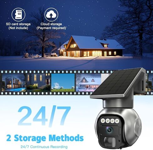 Solar 4G LTE 4MP Security Camera Outdoor,No WiFi 360° PTZ Wireless Camera with Two-Way Talk,Night Vision,Auto Alarm,Built-in SIM Card,7-Day Free Cloud Storage,Waterproof for Ranch,Farm in Kuwait