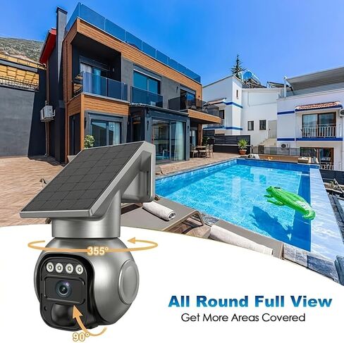Solar 4G LTE 4MP Security Camera Outdoor,No WiFi 360° PTZ Wireless Camera with Two-Way Talk,Night Vision,Auto Alarm,Built-in SIM Card,7-Day Free Cloud Storage,Waterproof for Ranch,Farm in Kuwait