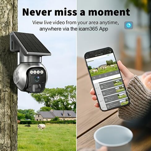 Solar 4G LTE 4MP Security Camera Outdoor,No WiFi 360° PTZ Wireless Camera with Two-Way Talk,Night Vision,Auto Alarm,Built-in SIM Card,7-Day Free Cloud Storage,Waterproof for Ranch,Farm in Kuwait