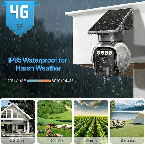 Solar 4G LTE 4MP Security Camera Outdoor,No WiFi 360° PTZ Wireless Camera with Two-Way Talk,Night Vision,Auto Alarm,Built-in SIM Card,7-Day Free Cloud Storage,Waterproof for Ranch,Farm in Kuwait