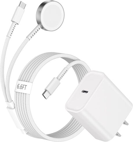 Apple Watch Charger,[MFi Certified] 2 in 1 20W iPhone Watch Charger USB C Block Cube Fast Charging 6.6FT Wireless Charger Cable Cord for iWatch 11/10/9/8/7/6/5/4/3/2/1/SE/Ultra,iPhone 17/16/15 Pro Max in Kuwait