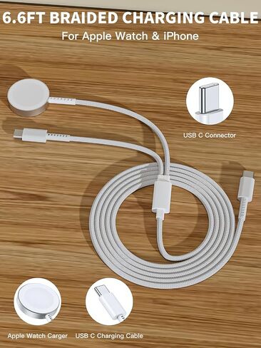 Apple Watch Charger,[MFi Certified] 2 in 1 20W iPhone Watch Charger USB C Block Cube Fast Charging 6.6FT Wireless Charger Cable Cord for iWatch 11/10/9/8/7/6/5/4/3/2/1/SE/Ultra,iPhone 17/16/15 Pro Max in Kuwait