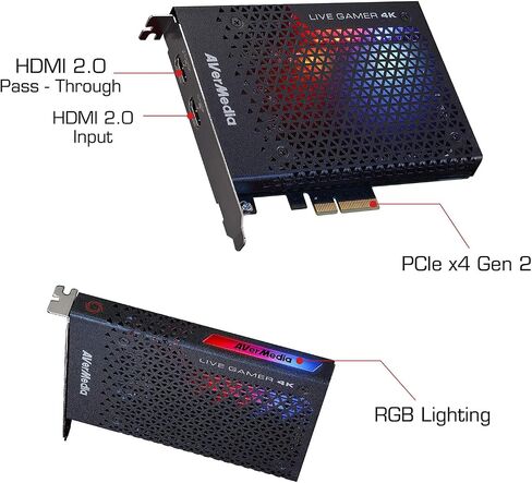 AVerMedia GC573 Live Gamer 4K، بطاقة التقاط داخلية، بث وتسجيل 4K60 HDR10 مع زمن وصول منخفض للغاية على PS5، PS4 Pro، Xbox Series X/S، Xbox One X، في OBS، Twitch، YouTube in Kuwait