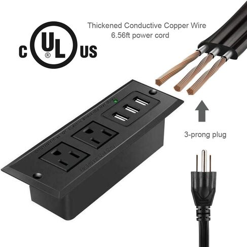 Conference Recessed Power Strip Socket with USB Ports,Table Power Strip,Desktop Charging Station with 2-Outlets and 3 USB Ports(Max 3.5A) in Kuwait
