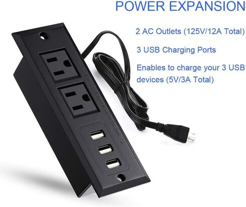 Conference Recessed Power Strip Socket with USB Ports,Table Power Strip,Desktop Charging Station with 2-Outlets and 3 USB Ports(Max 3.5A) in Kuwait
