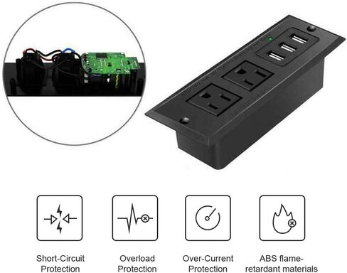 Conference Recessed Power Strip Socket with USB Ports,Table Power Strip,Desktop Charging Station with 2-Outlets and 3 USB Ports(Max 3.5A) in Kuwait