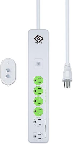OSKOS Indoor 6-Outlet Energy-Saving Strip with Wireless Remote,100-Foot RF Range, Expandable Remote Light Switch for Household Appliances, Includes one 3 Voltage Lithium Battery, 15A/1800W, UL Listed in Saudi Arabia