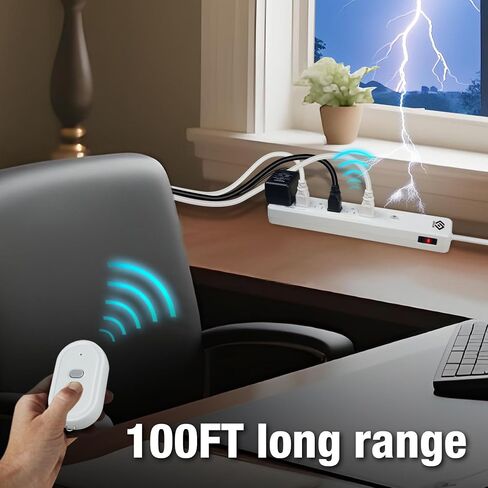 OSKOS Indoor 6-Outlet Energy-Saving Strip with Wireless Remote,100-Foot RF Range, Expandable Remote Light Switch for Household Appliances, Includes one 3 Voltage Lithium Battery, 15A/1800W, UL Listed in Saudi Arabia
