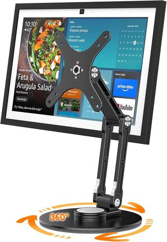 حامل دوار وإمالة لعرض Echo Show 15 (الجيل 1، الجيل 2)، حامل شاشة محمول، زاوية وارتفاع قابلان للتعديل مع قواعد دوران 360 درجة، التبديل بين شاشات المناظر الطبيعية والصورة (أسود) in Kuwait