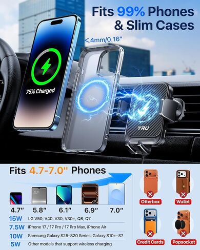 YRU 【Auto-Clamping & 90+LBS Strong Suction 15W Wireless Car Charger Mount in Saudi Arabia