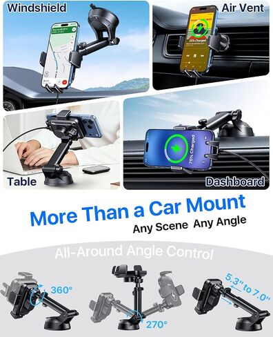 YRU 【Auto-Clamping & 90+LBS Strong Suction 15W Wireless Car Charger Mount in Saudi Arabia