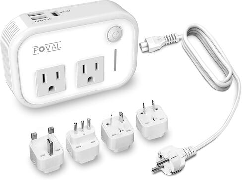220V to 110V Converter Travel Adapter, FOVAL International Step Down Power Converter for Hair Straightener/Curler with 18W USB-C Port Voltage Converter US to Europe Italy UK AU China Plug (White) in Kuwait