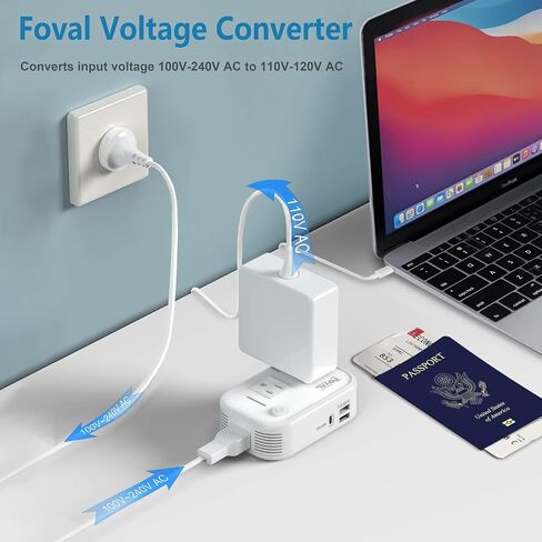 220V to 110V Converter Travel Adapter, FOVAL International Step Down Power Converter for Hair Straightener/Curler with 18W USB-C Port Voltage Converter US to Europe Italy UK AU China Plug (White) in Kuwait