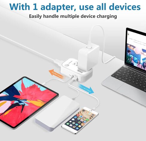 220V to 110V Converter Travel Adapter, FOVAL International Step Down Power Converter for Hair Straightener/Curler with 18W USB-C Port Voltage Converter US to Europe Italy UK AU China Plug (White) in Kuwait