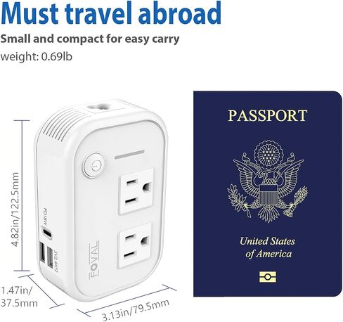 220V to 110V Converter Travel Adapter, FOVAL International Step Down Power Converter for Hair Straightener/Curler with 18W USB-C Port Voltage Converter US to Europe Italy UK AU China Plug (White) in Kuwait