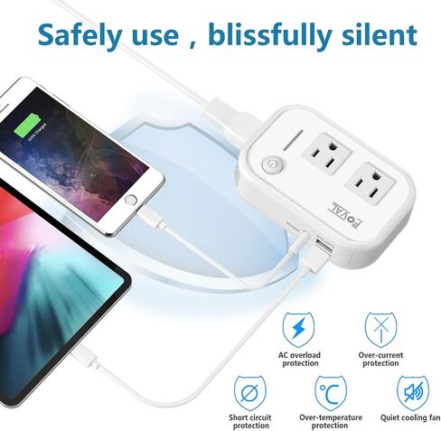 220V to 110V Converter Travel Adapter, FOVAL International Step Down Power Converter for Hair Straightener/Curler with 18W USB-C Port Voltage Converter US to Europe Italy UK AU China Plug (White) in Kuwait