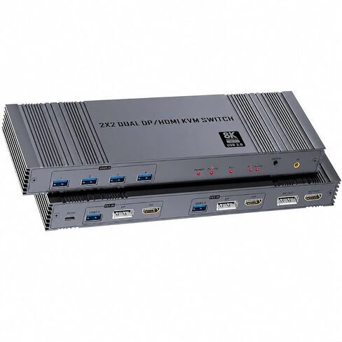 8K@60Hz Dual Monitor KVM Switch 2 Computers 2 Monitors, HDMI 2.1 & DisplayPort 1.4, 4K@120Hz, 4 USB 3.0 Ports, Extended/Copy Mode, IR Remote, Plug & Play in Kuwait