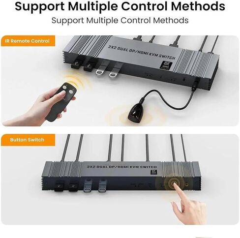 8K@60Hz Dual Monitor KVM Switch 2 Computers 2 Monitors, HDMI 2.1 & DisplayPort 1.4, 4K@120Hz, 4 USB 3.0 Ports, Extended/Copy Mode, IR Remote, Plug & Play in Kuwait