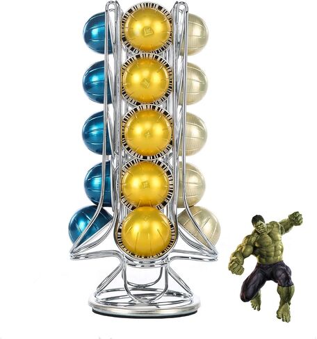 FlagShip Vertuo Pod Holder Coffee Pod Carousel Stand Storage for Nespresso Vertuoline, Small Size 360-Degree Rotation Wire Metal Black (20 Pods Capacity) in Kuwait