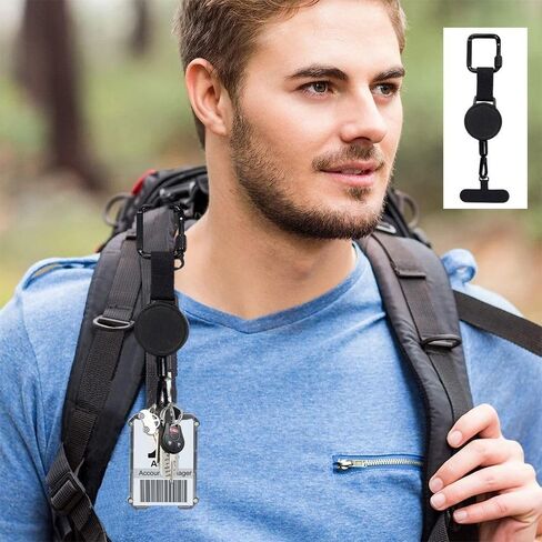 Retractable Anti-Theft Phone Lanyard with Clip for Hiking Cycling Climbing 7.87in Black(Black) in Kuwait