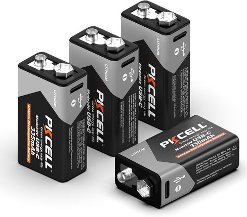 PKCELL Rechargeable 9V Batteries USB-C, 335mAh 9V Lithium Battery 4 Pack in Kuwait